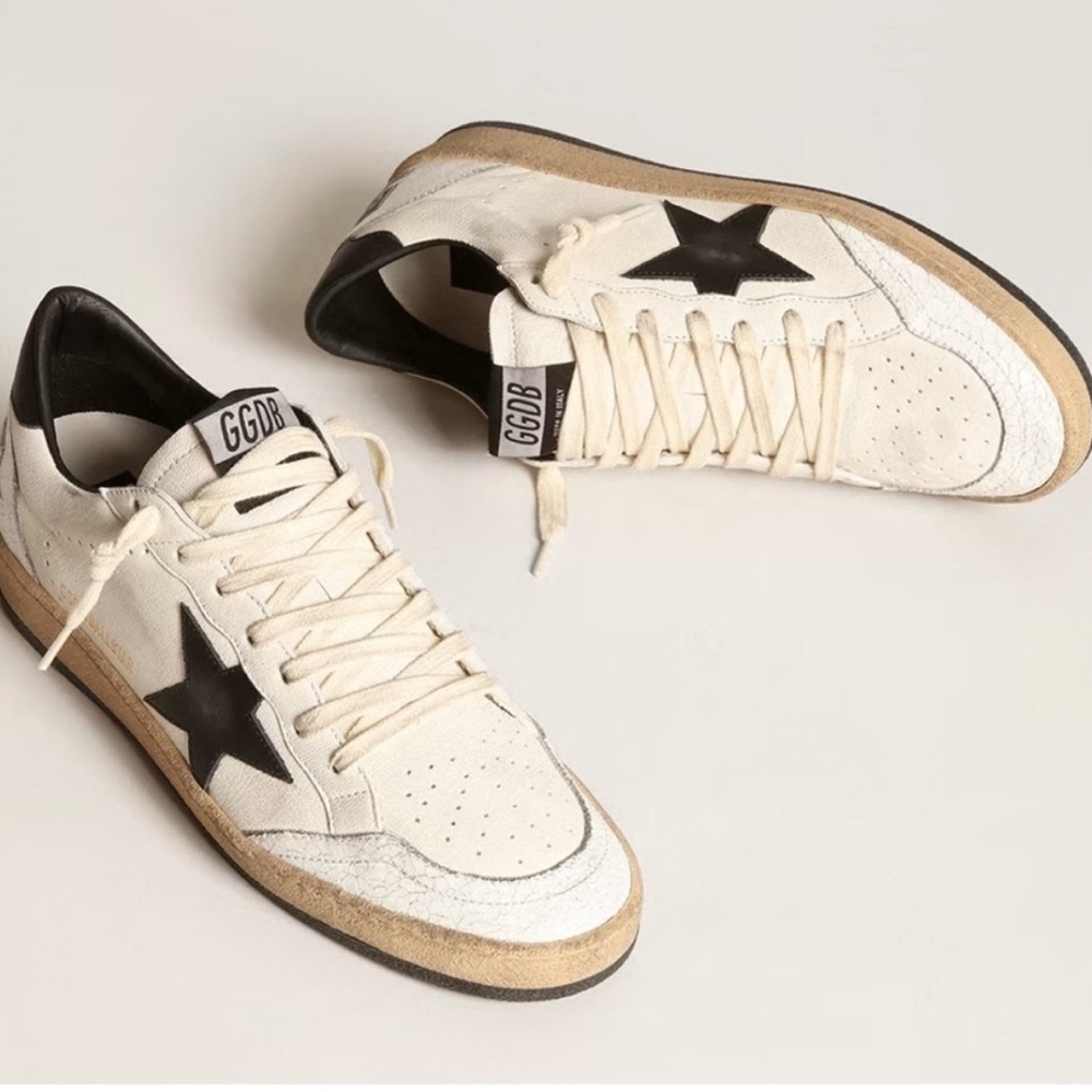New Golden Goose Ball Star White Black Leather Sneakers Size 36